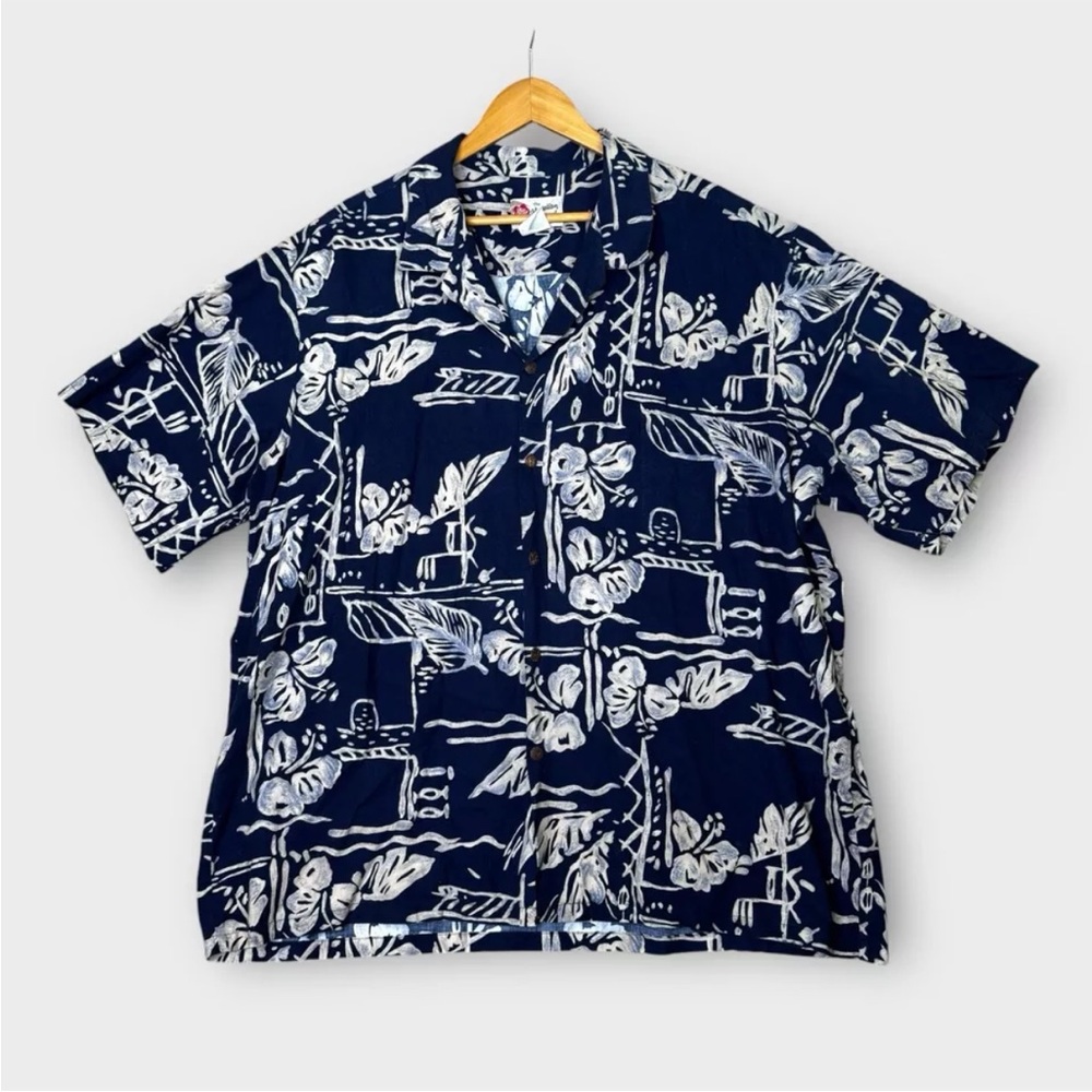 Hilo Hatties The Hawaiian Original Button Shirt Mens 4XL Blue Floral Beach Leaf